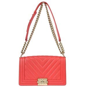 Boy Chanel Pink Lambskin Chevron Medium Double Chain Shoulder Bag 57075